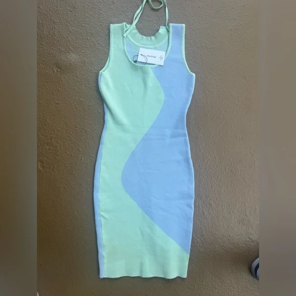 Aachoae Y2K Summer Sleeveless Bright Form-fitting Dress Green & Blue Size S - Picture 4 of 12